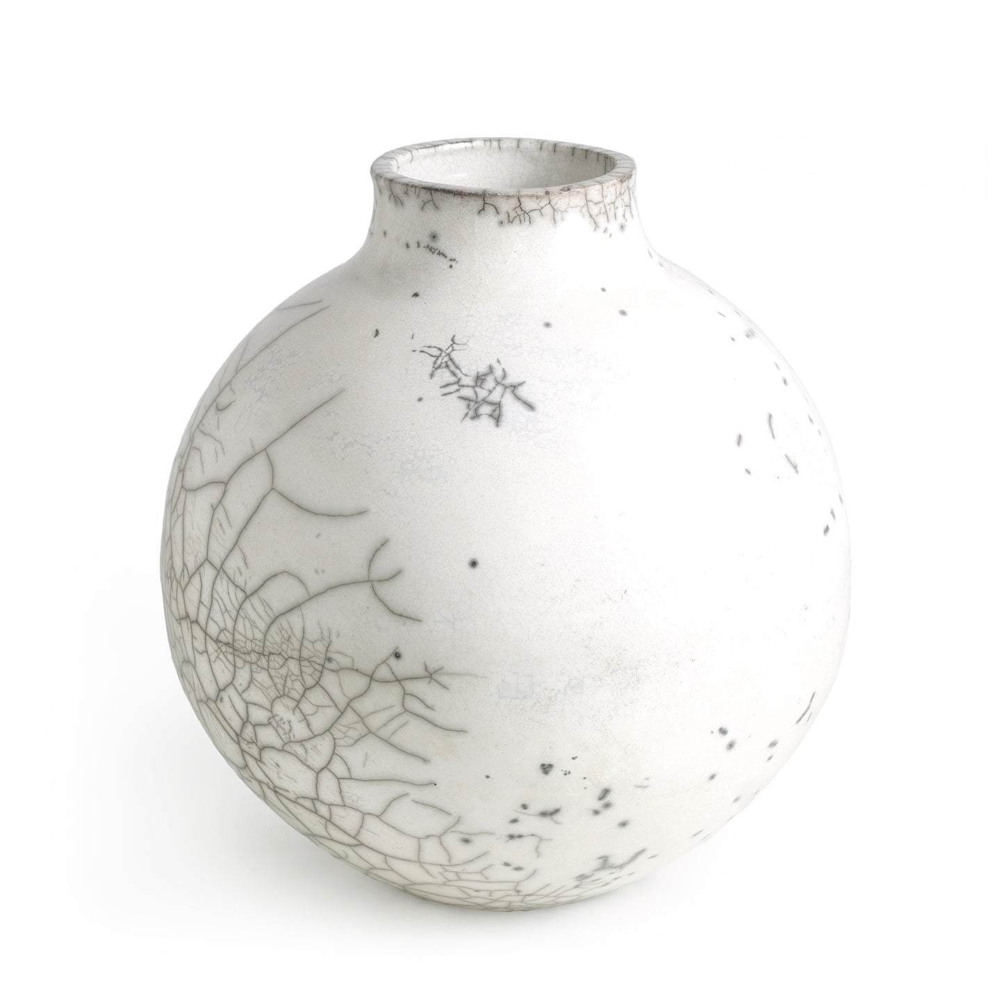 Japanese Modern Minimalist Dome Vase Raku Ceramic White Crakle Low Bottom