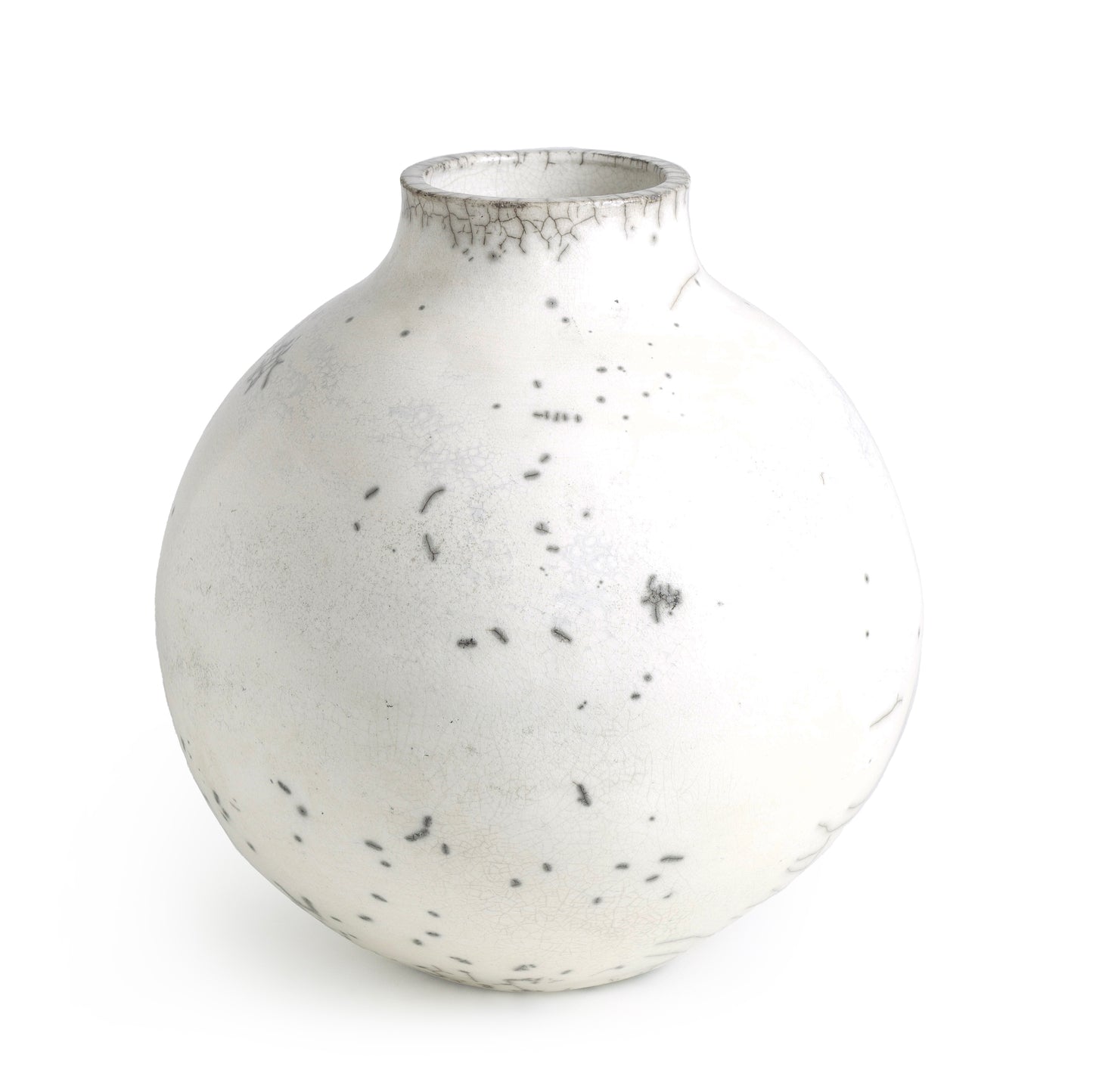 Japanese Modern Minimalist Dome Vase Raku Ceramic White Crakle Low Bottom