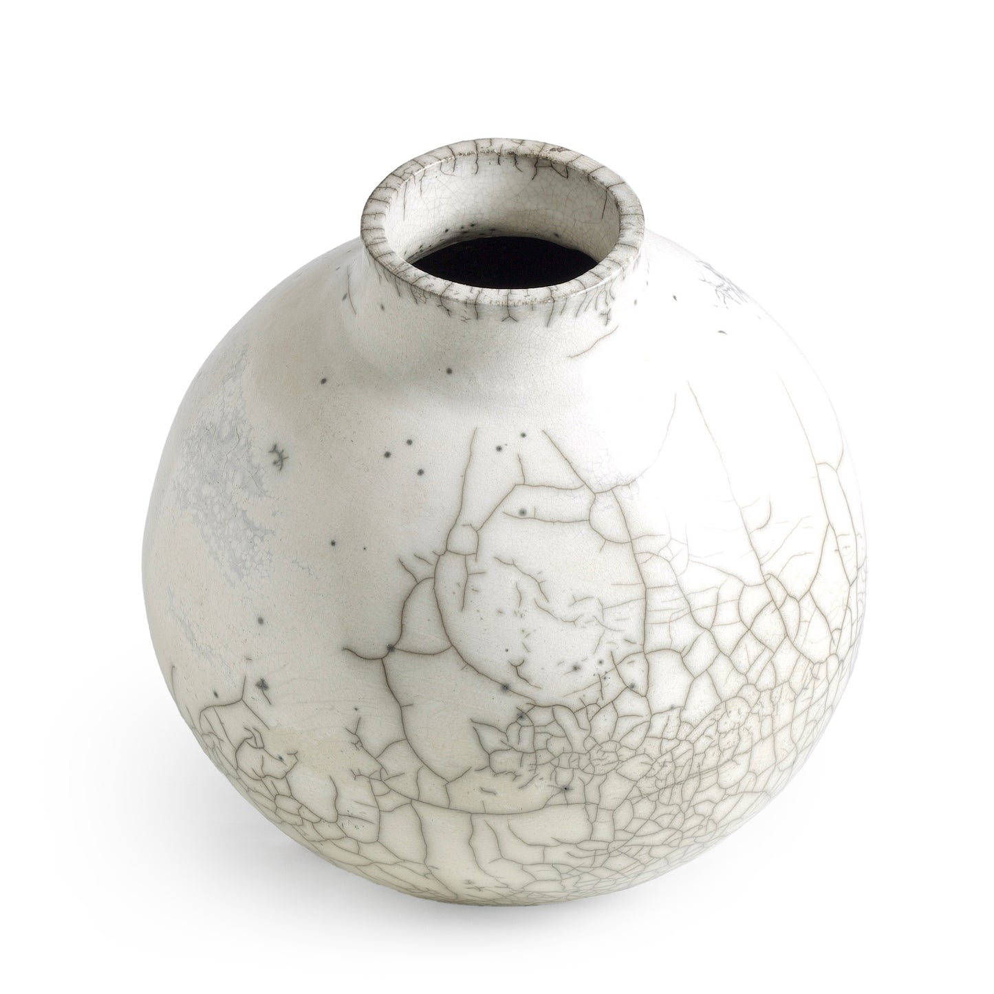 Japanese Modern Minimalist Dome Vase Raku Ceramic White Crakle Low Bottom