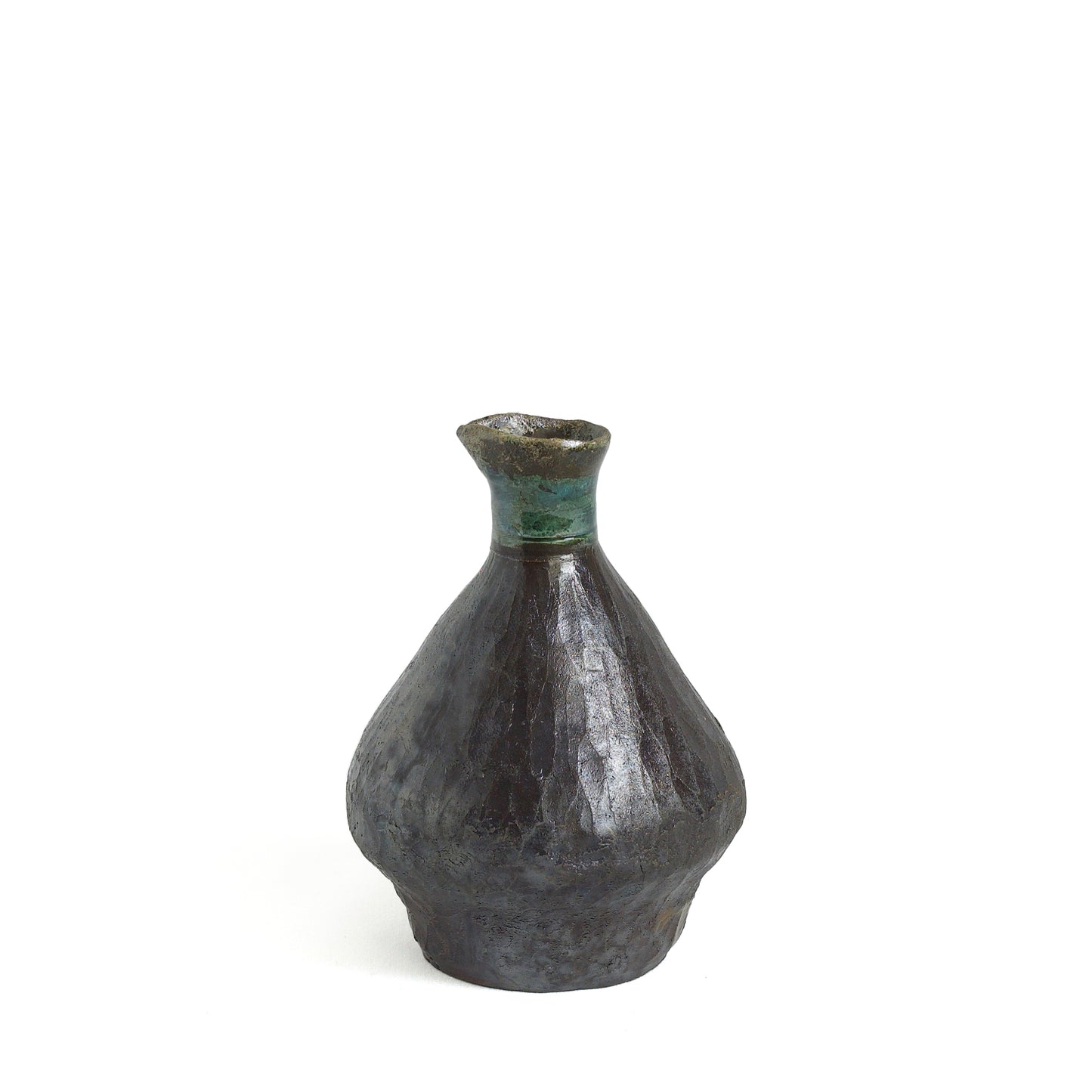 Japanese Soy Bottle Raku Ceramic Dark Metal