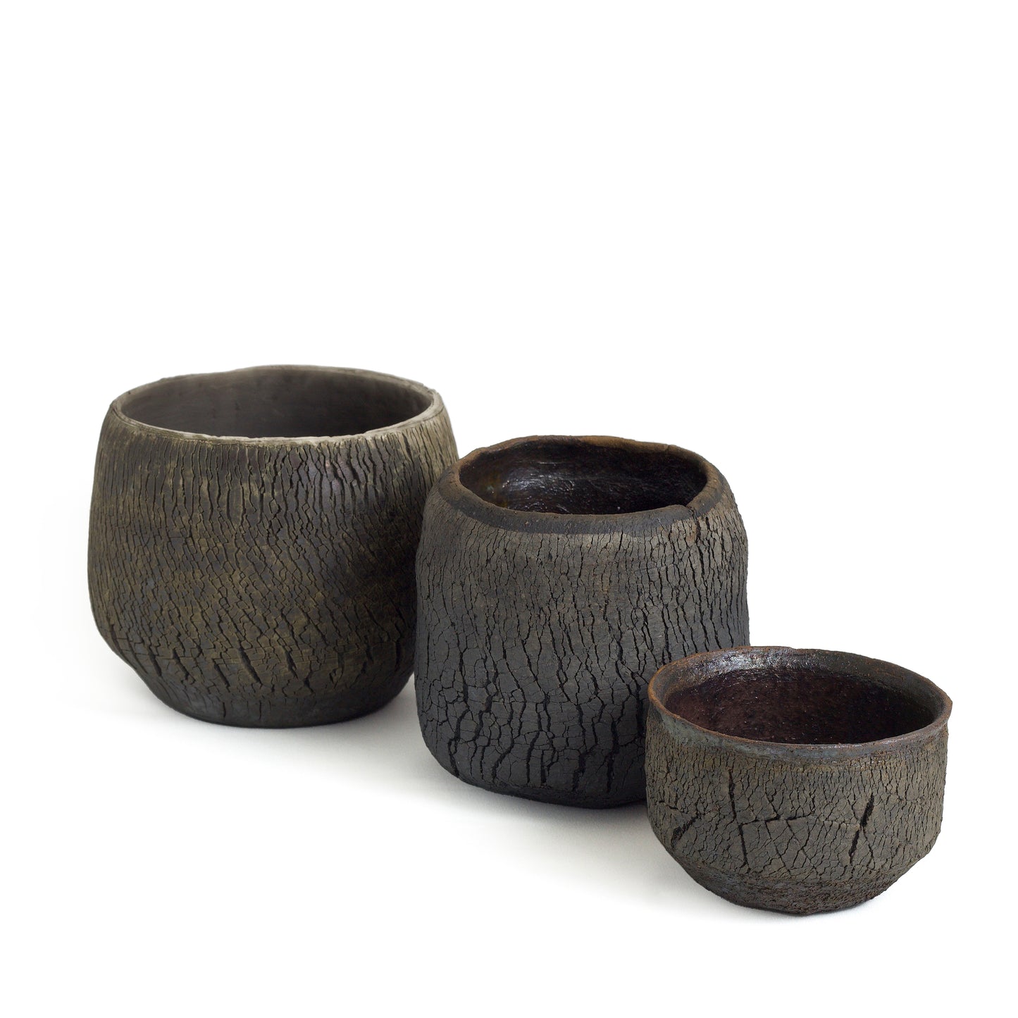 Modern Wildfire Vase Raku Ceramic Black Burnt and Metal Irregular Shape
