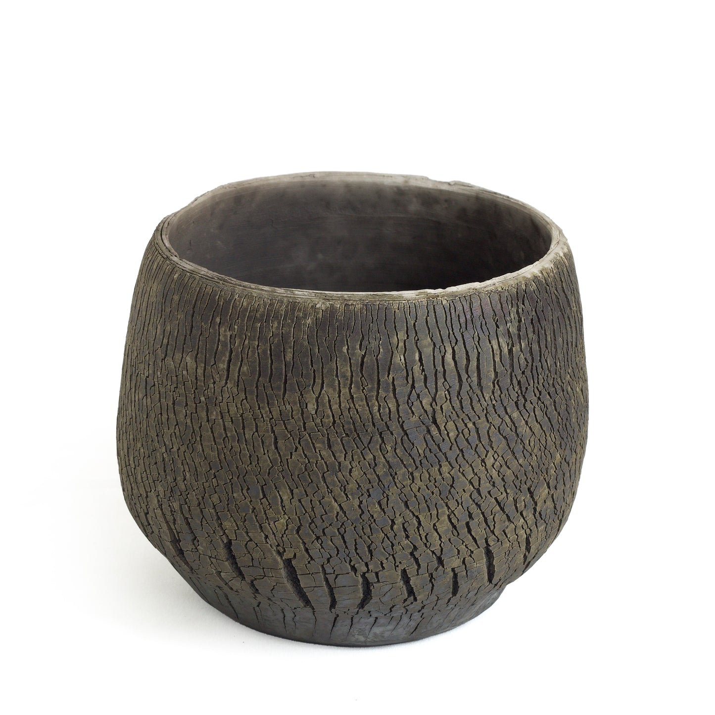 Modern Wildfire Vase Raku Ceramic Black Burnt and Metal