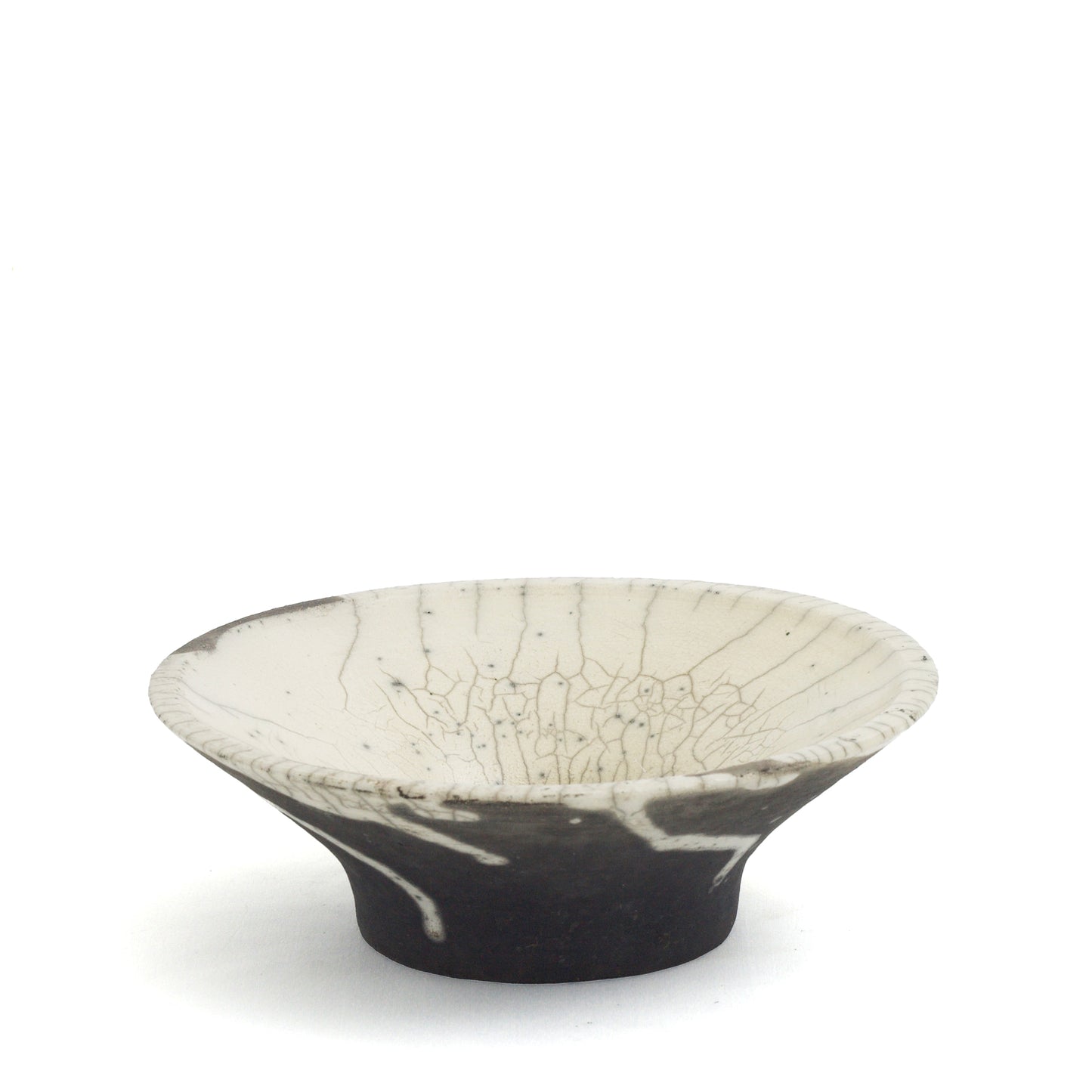 Japanese Modern Cratere Vase Raku Ceramic Black White Crakle Spiral