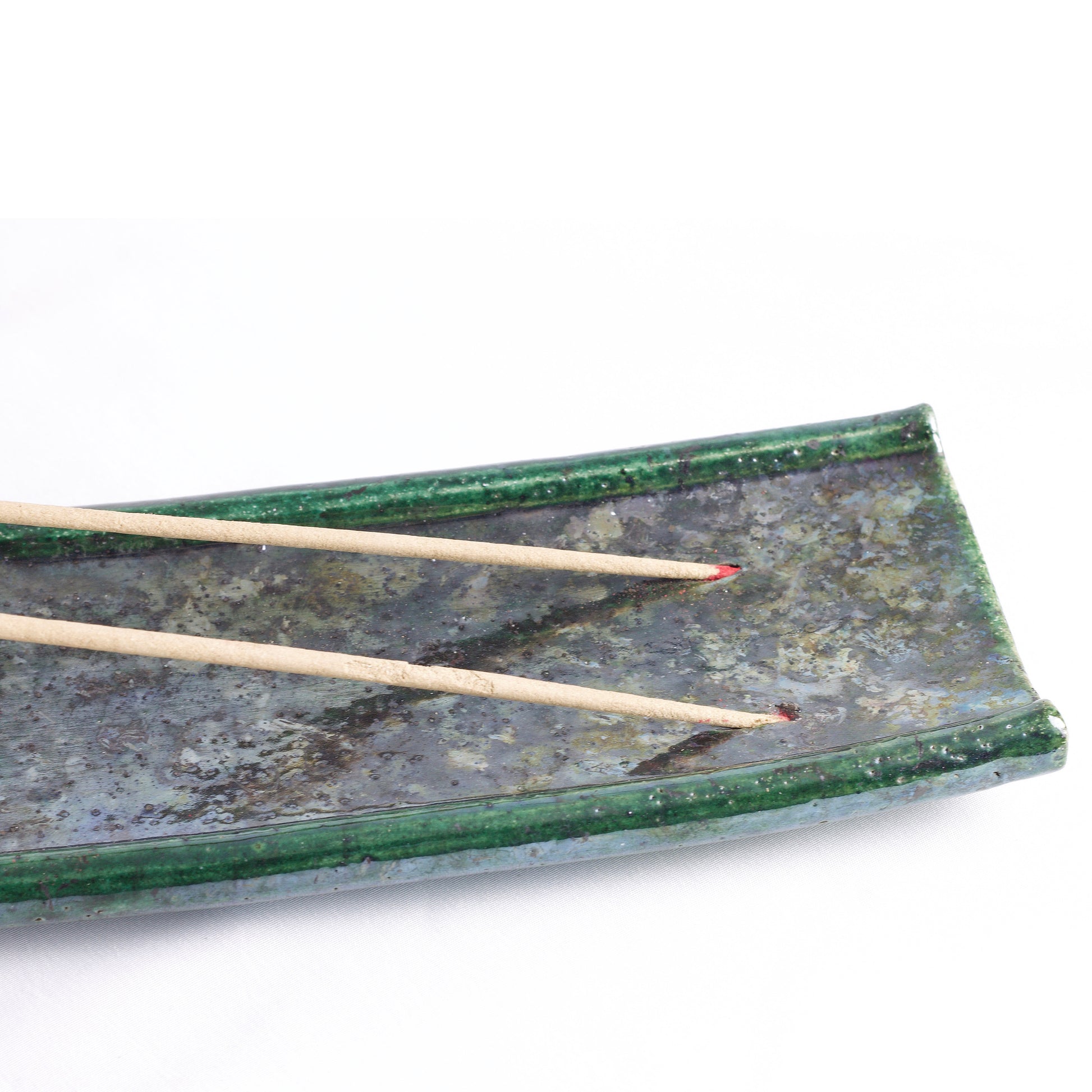 Japanese Modern Incenso Incense Holders Raku Ceramics Green Copper