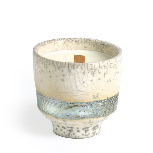 Japanese Komorebi Scented Candle Cup Silver Band Raku Crackle