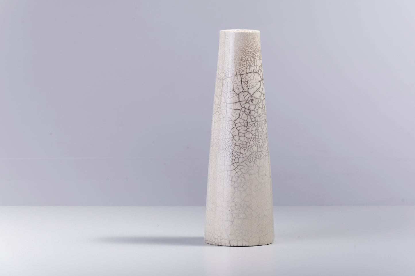 Japanese Modern Minimalist Hana Vertical L Vase Raku Ceramic White Crakle