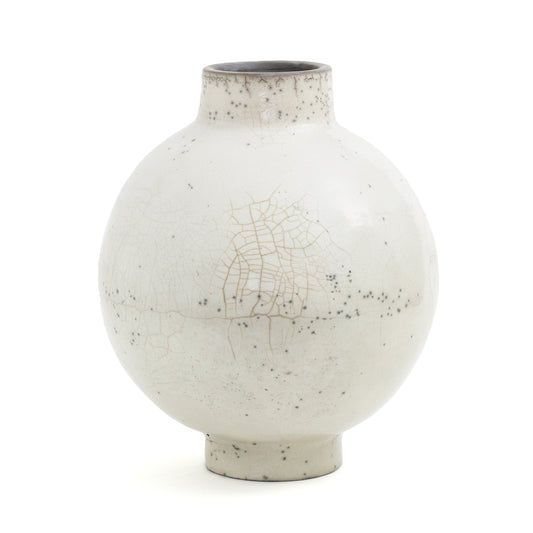 Japanese Modern Minimalist Dome L Vase Raku Ceramic White Crakle