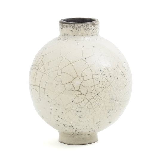 Japanese Modern Minimalist Dome Vase Raku Ceramic White Crakle